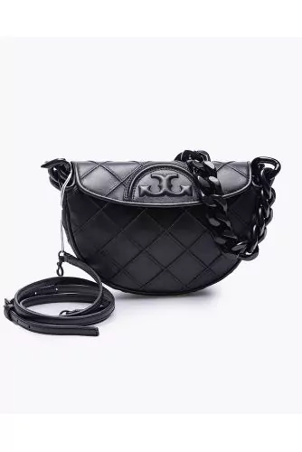 Nappa leather crescent shaped bag with metal chain