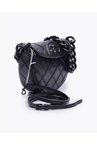 Nappa leather crescent shaped bag with metal chain