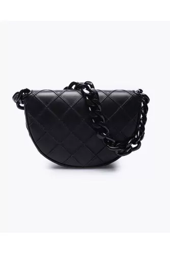 Nappa leather crescent shaped bag with metal chain