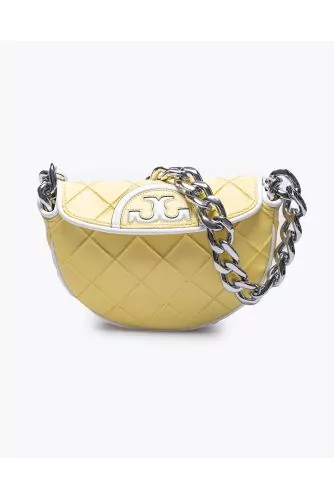 Sac Tory Burch "Croissant Flemming" jaune-blanc-argent, chaîne en métal
