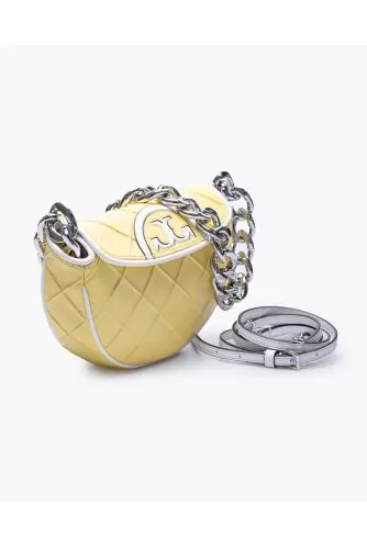 Sac Tory Burch "Croissant Flemming" jaune-blanc-argent, chaîne en métal
