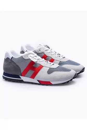 H383 Running - Leather and split leather sneakers with contrasting H