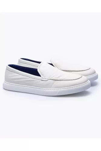 Mocassin Fratelli Rossetti blanc, plateau empeigne lisse, semelle gomme