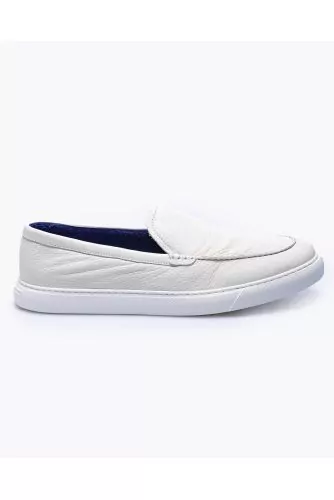 Mocassin Fratelli Rossetti blanc, plateau empeigne lisse, semelle gomme