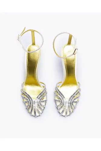 High-heeled satin sandals decorated with crystals 110