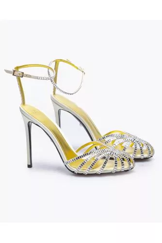 High-heeled satin sandals decorated with crystals 110