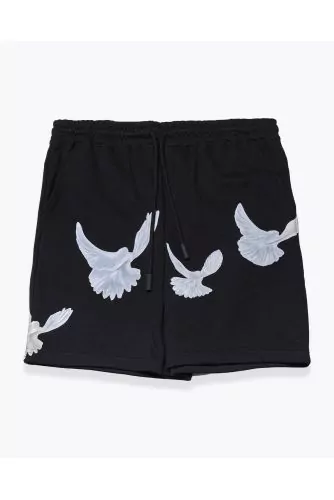 Cotton felpa shorts with dove motifs