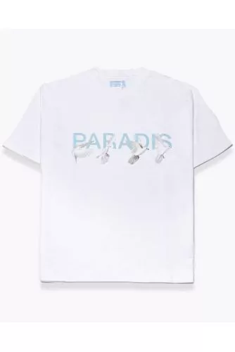 Jersey T-shirt with doves and Paradise print