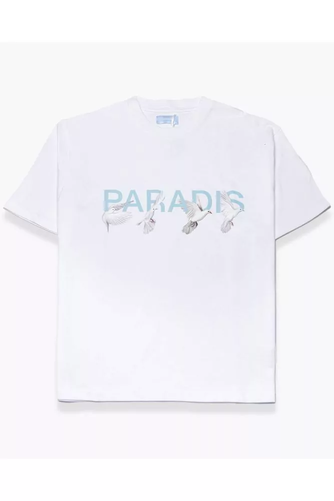 Jersey T-shirt with doves and Paradise print