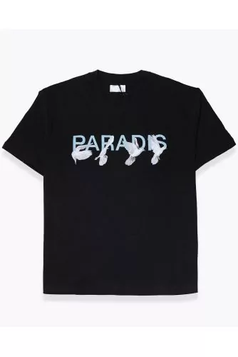 Jersey T-shirt with paradise and doves print