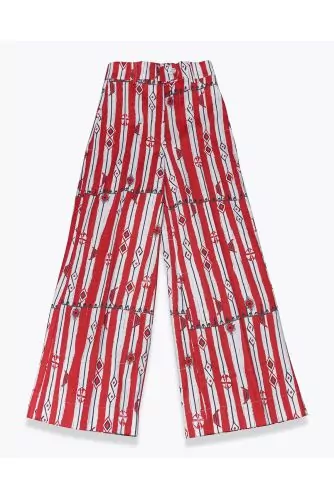 Pantalon taille haute en coton rayé avec motifs tribaux