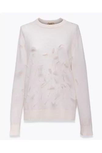 Cotton knit sweater with feathers LS