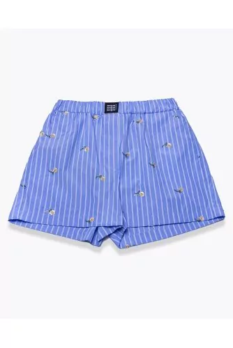 Striped cotton poplin shorts with flower embroidery