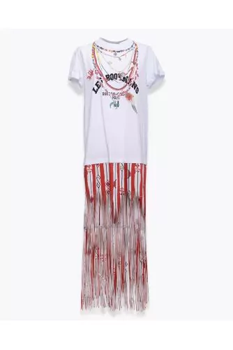 Robe-T-shirt en coton et polyester avec jupe frangée