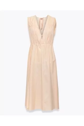 Cotton poplin dress with V-neckline