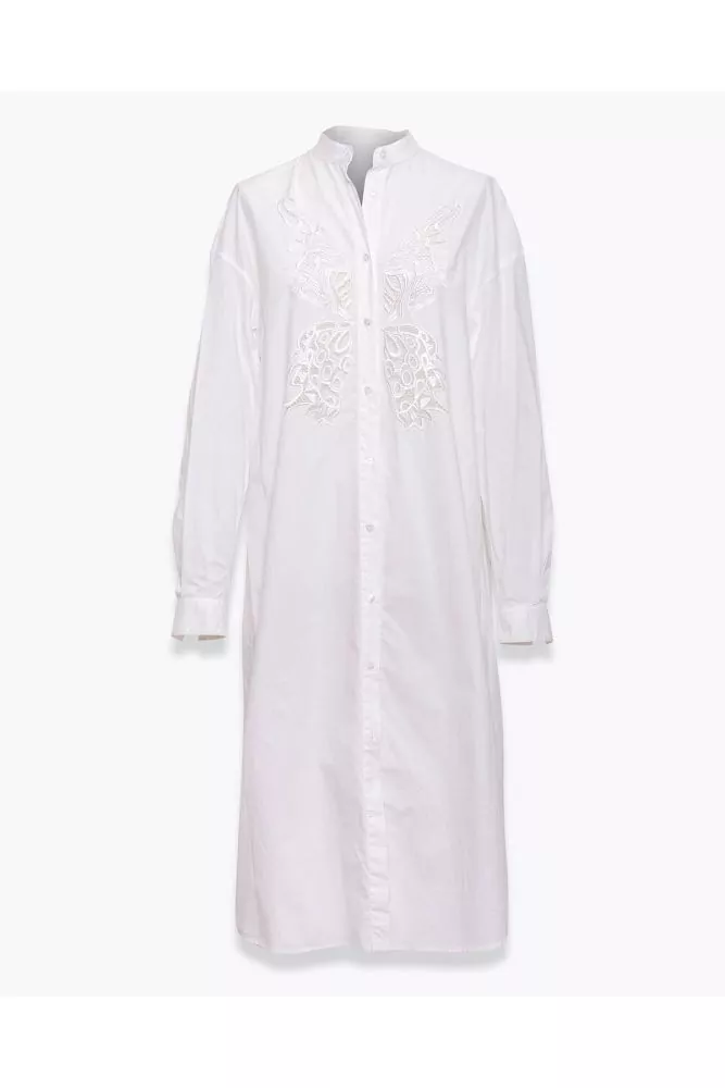Cotton shirt-dress with English embroidery LS