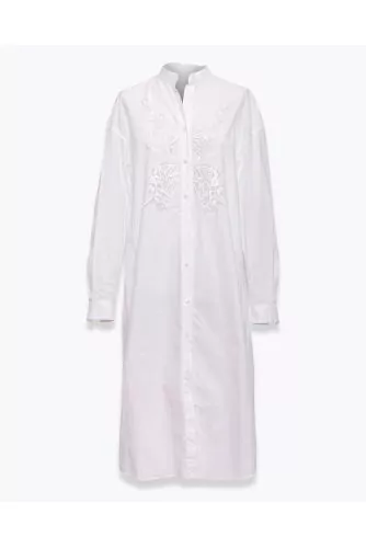 Cotton shirt-dress with English embroidery LS