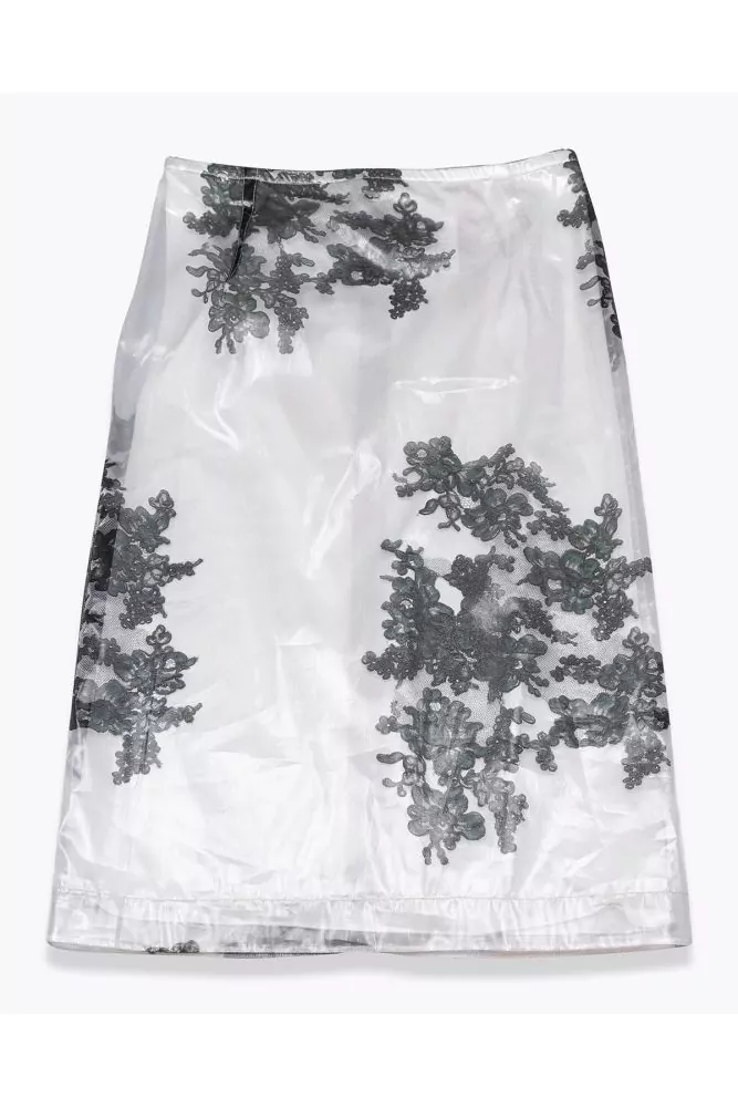 Silk and nylon pencil skirt with lace print