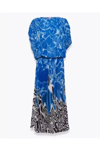 Robe plissée en polyester avec imprimé fond de piscine et zèbres