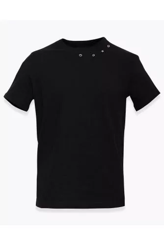 Cotton jersey t-shirt with eyelets on the neckline SS