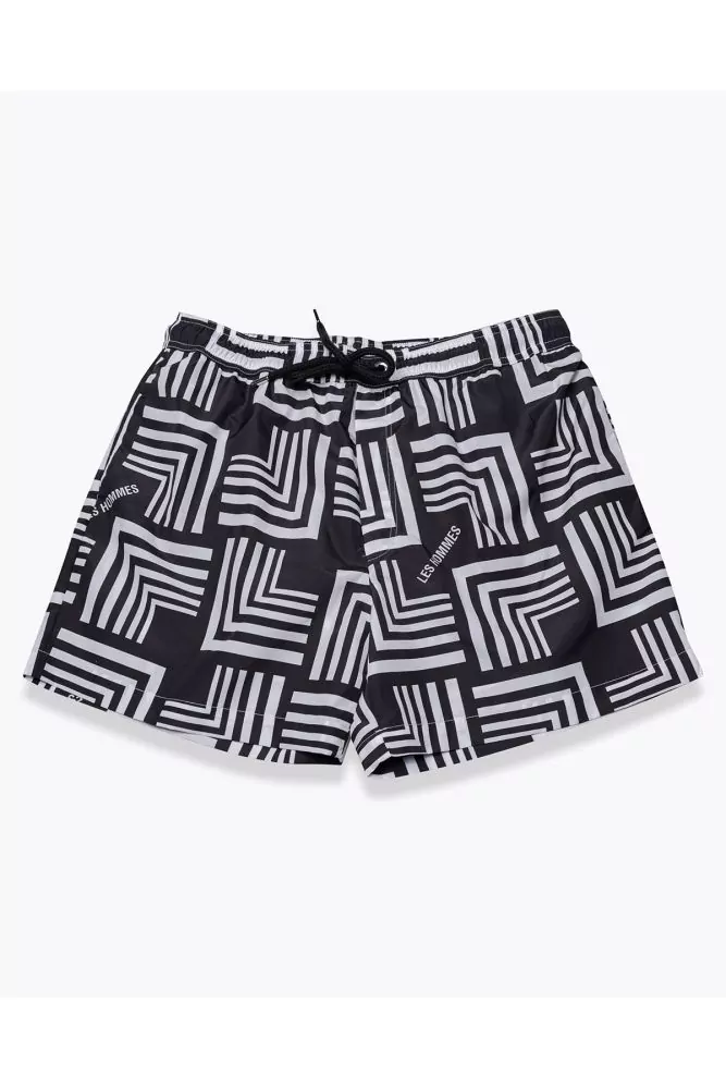 Nylon boxer swim shorts with square pattern