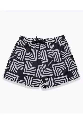 Nylon boxer swim shorts with square pattern