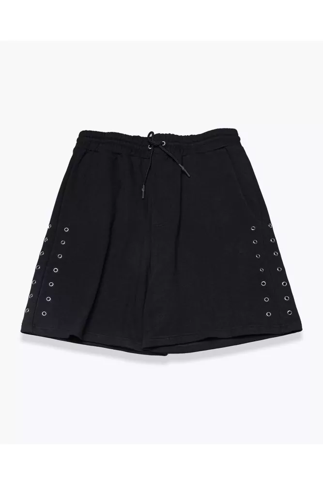 Cotton felpa shorts with eyelets on the sides