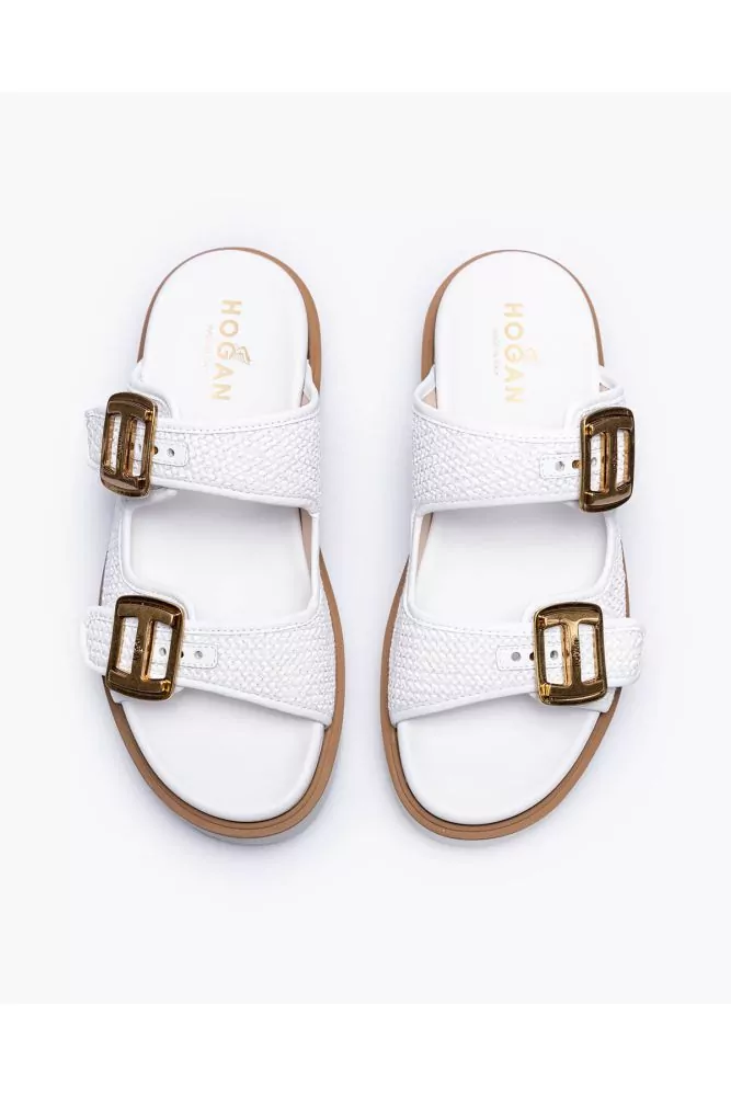 【送料&関税込】Hogan Raffia And Leather Sandals Hogan Raffia Detail Leather Sandals Shoes In Brown | ModeSens