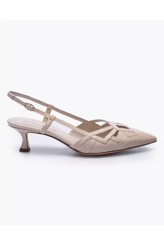 Patent nappa leather cut-shoes with cut-outs and ankle strap 50