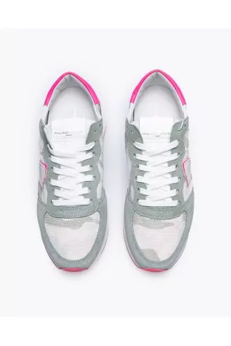 Tropez X - Split leather and toile sneakers with camouflage print