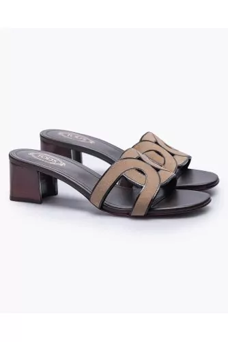 Leather mules with cut link strap 45