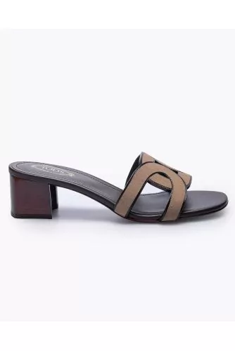 Leather mules with cut link strap 45