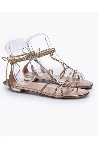 Sandale Aquazzura gold, brides tressées, asymétriques, talon 85