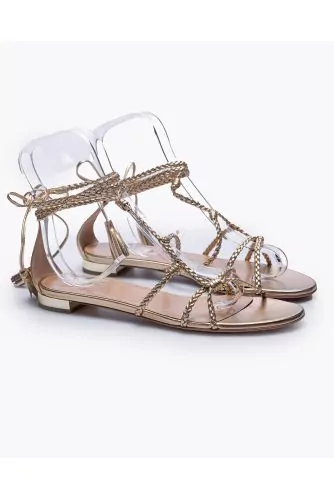 Metallic leather sandals with asymmetrical braided straps