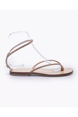 Suede flat toe-thong sandals with rhinestones