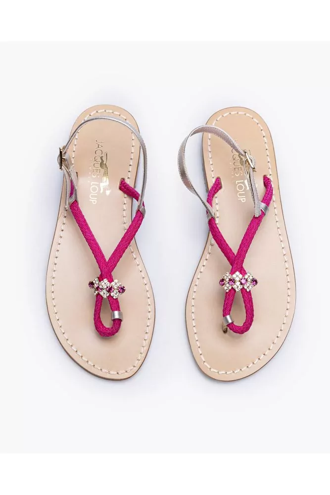 Jacques Loup Flat fuchsia sandals made of rope and leather