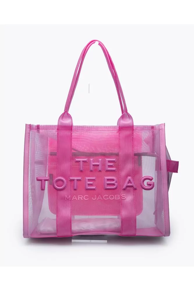 Marc Jacobs - The Tote Large Mesh - Pink textile and transparent tulle bag  with embossed logo for women