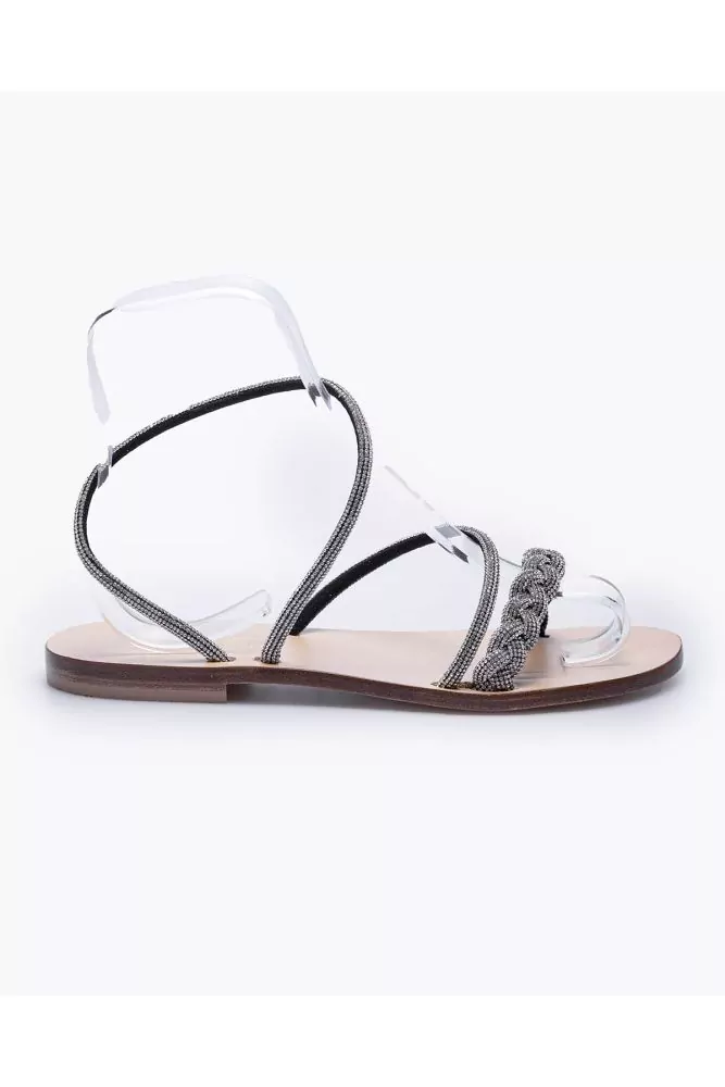 Sandale Moda Positano blanc-noir, talon 10, semelle cuir