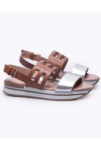 H222 - Leather sandals with 2 straps 40