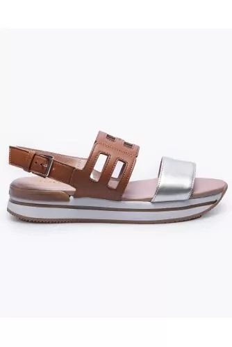 H222 - Leather sandals with 2 straps 40