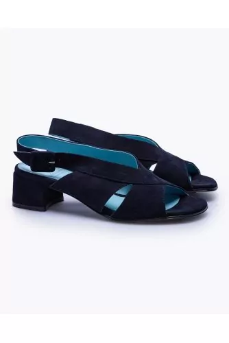 Suede sandals with bands and back strap 45