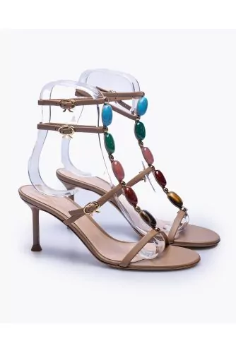 Nappa leather sandals with straps and colored stones 70