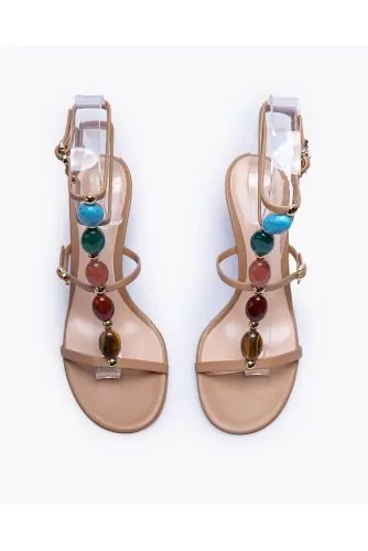 Nappa leather sandals with straps and colored stones 70