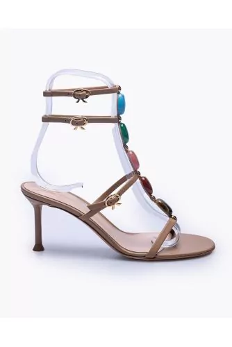 Nappa leather sandals with straps and colored stones 70