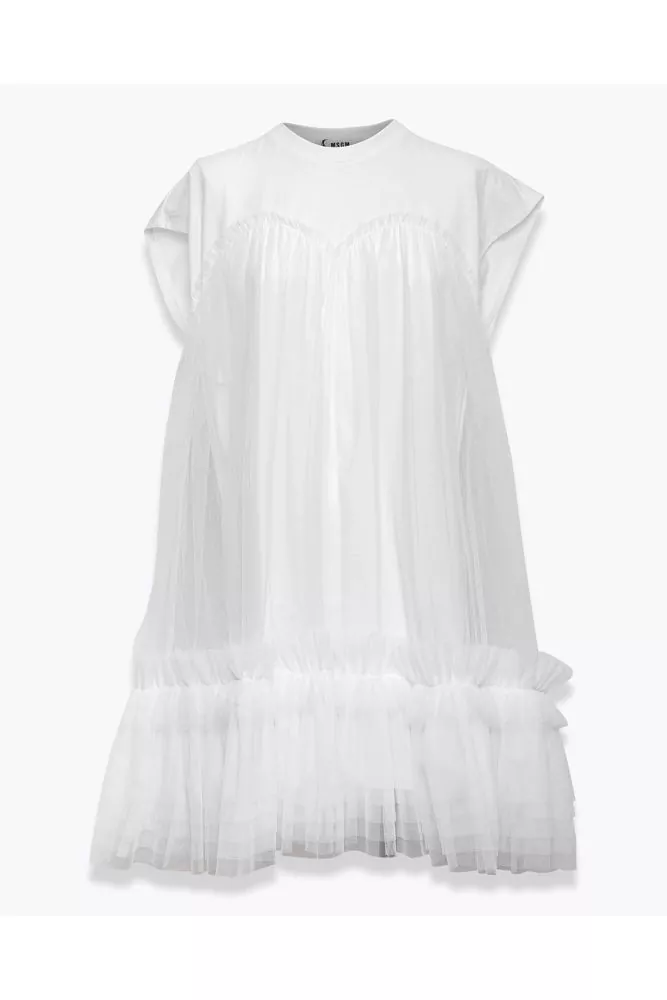 Cotton jersey dress covered with tulle