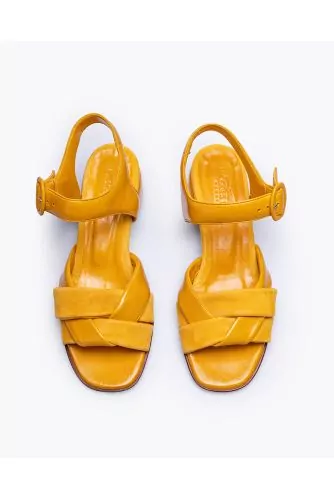 Nappa leather and suede sandals with interlaced bands