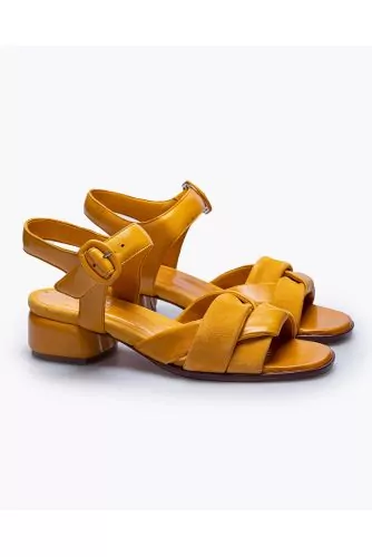 Nappa leather and suede sandals with interlaced bands
