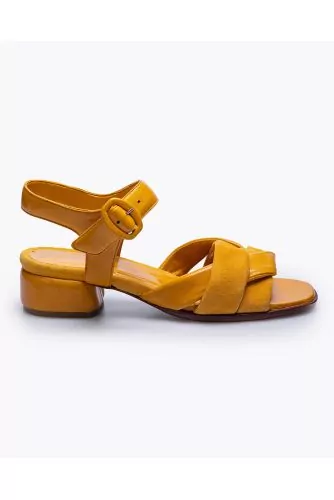 Nappa leather and suede sandals with interlaced bands