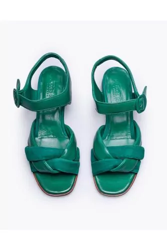 Nappa leather and suede sandals with interlaced bands