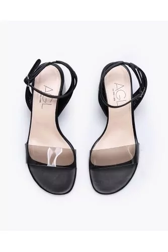 High-heeled leather and plexi sandals 75